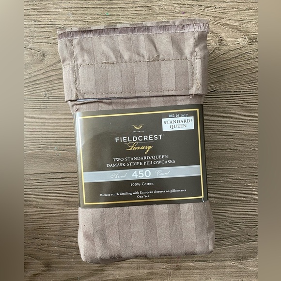 Fieldcrest Luxury Damask Stripe Pillowcases - Brown - Picture 1 of 4